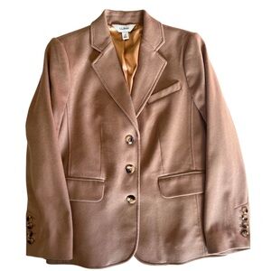 LL Bean Wool Cashmere Worsted Wool Tan Womens 3 Button Blazer Coat Jacket 8P